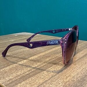 COACH Purple Glitter Frame Sunglasses with Heart Cutout